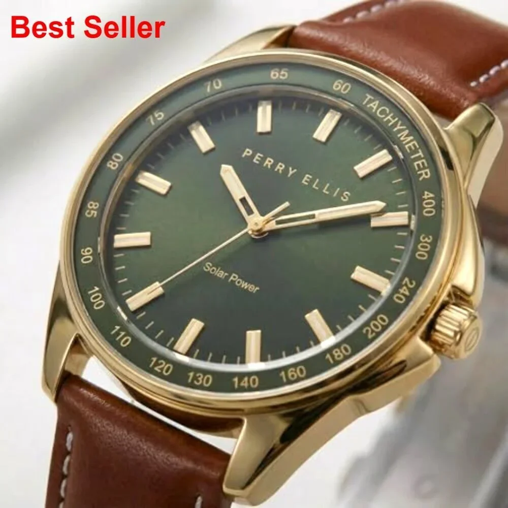 Solar Powered Vegan Leather Watch Water-Resistant 43mm Case
